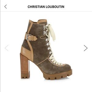 NEW IN BOX Size 37 7 Christian Louboutin Combat Boot Bootie Lug Sole Tan Beige